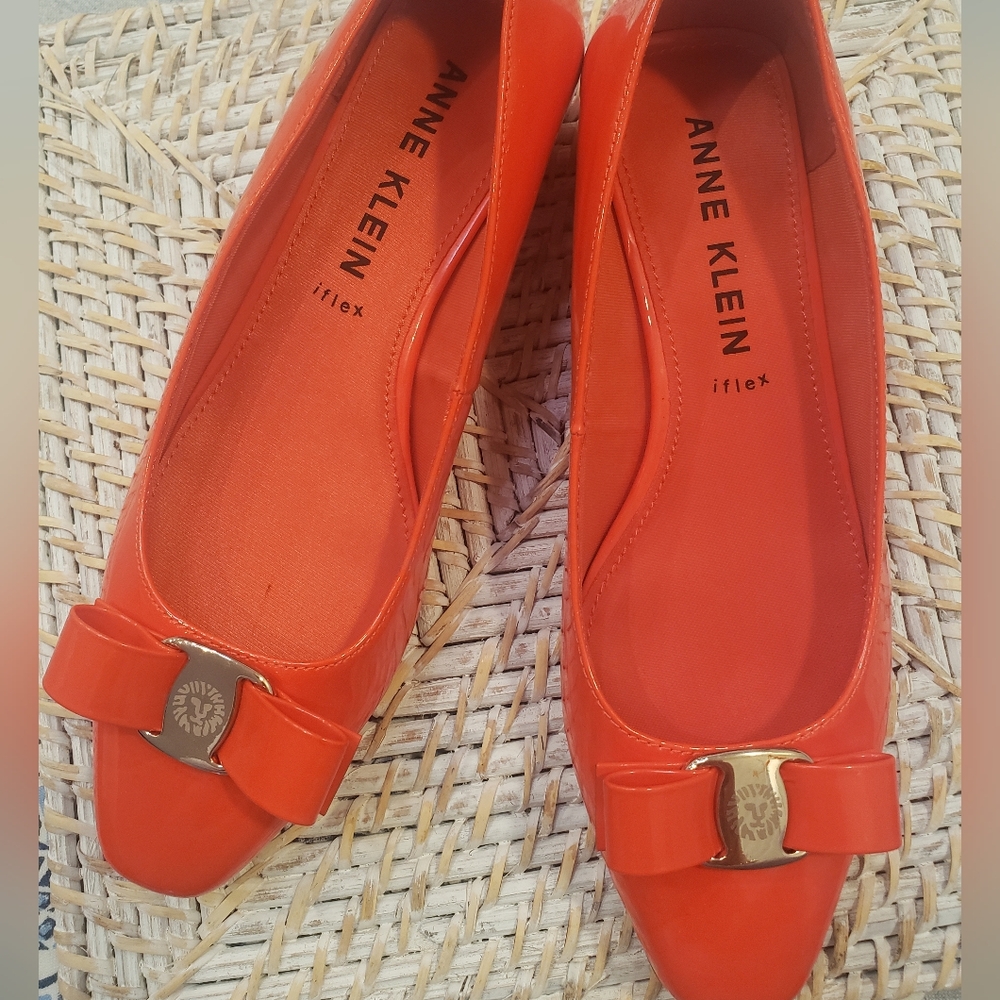Anne Klein Orange Flats with Gold Accent